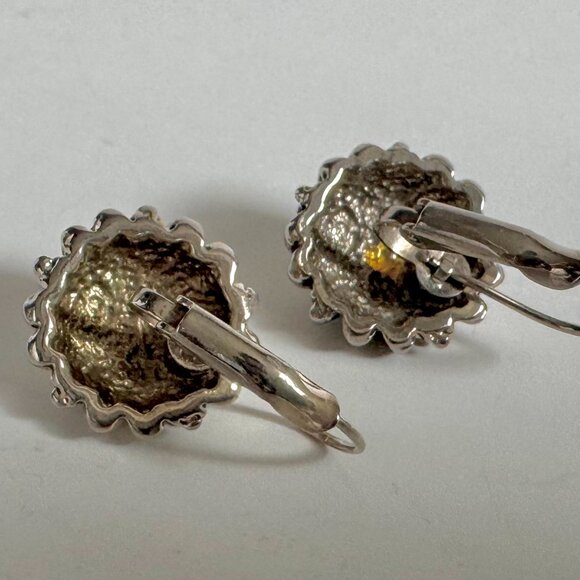 Vintage Silver Grey Glow Style Cabochon Dangle Leverback Earrings - Picture 4 of 10